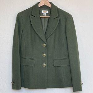 Talbots Wool Blazer Jacket Womens Size 8 Green Tweed Style Gold Button Classic